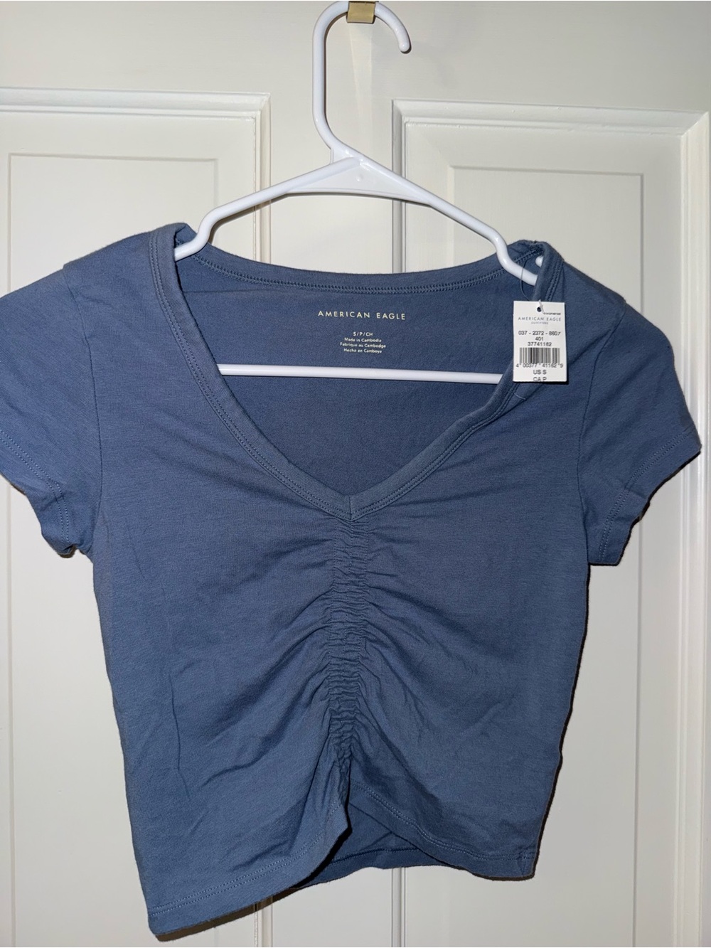 American Eagle Outfitters Slate Blue Ruched V-Neck Crop Top